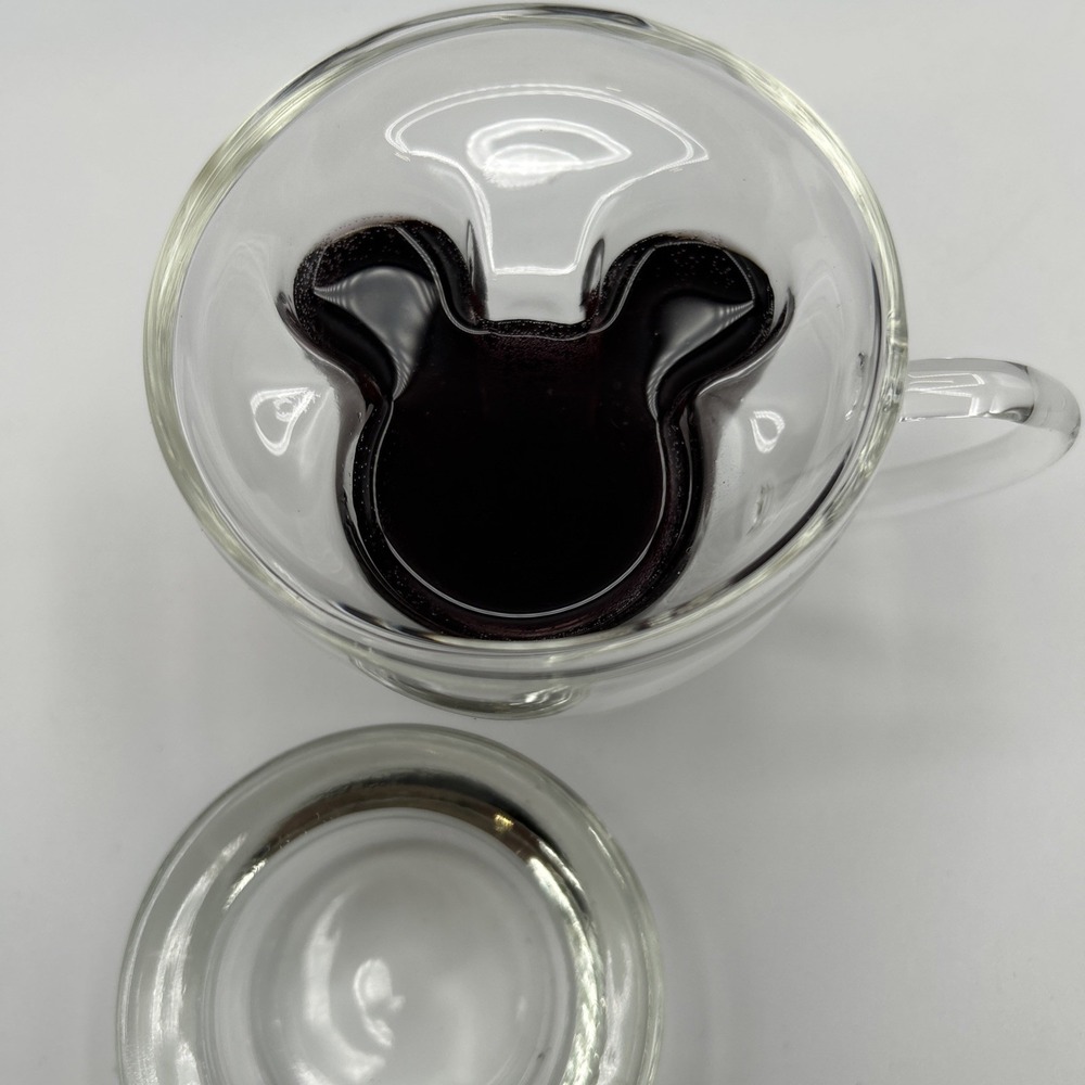 Disney Mickey Mouse 3D Double Wall Espresso Cup JoyJolt Glass Mug with Lid